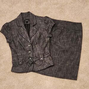 Bwear Dark Gray, Black, and White Plaid Blazer + Skirt Set